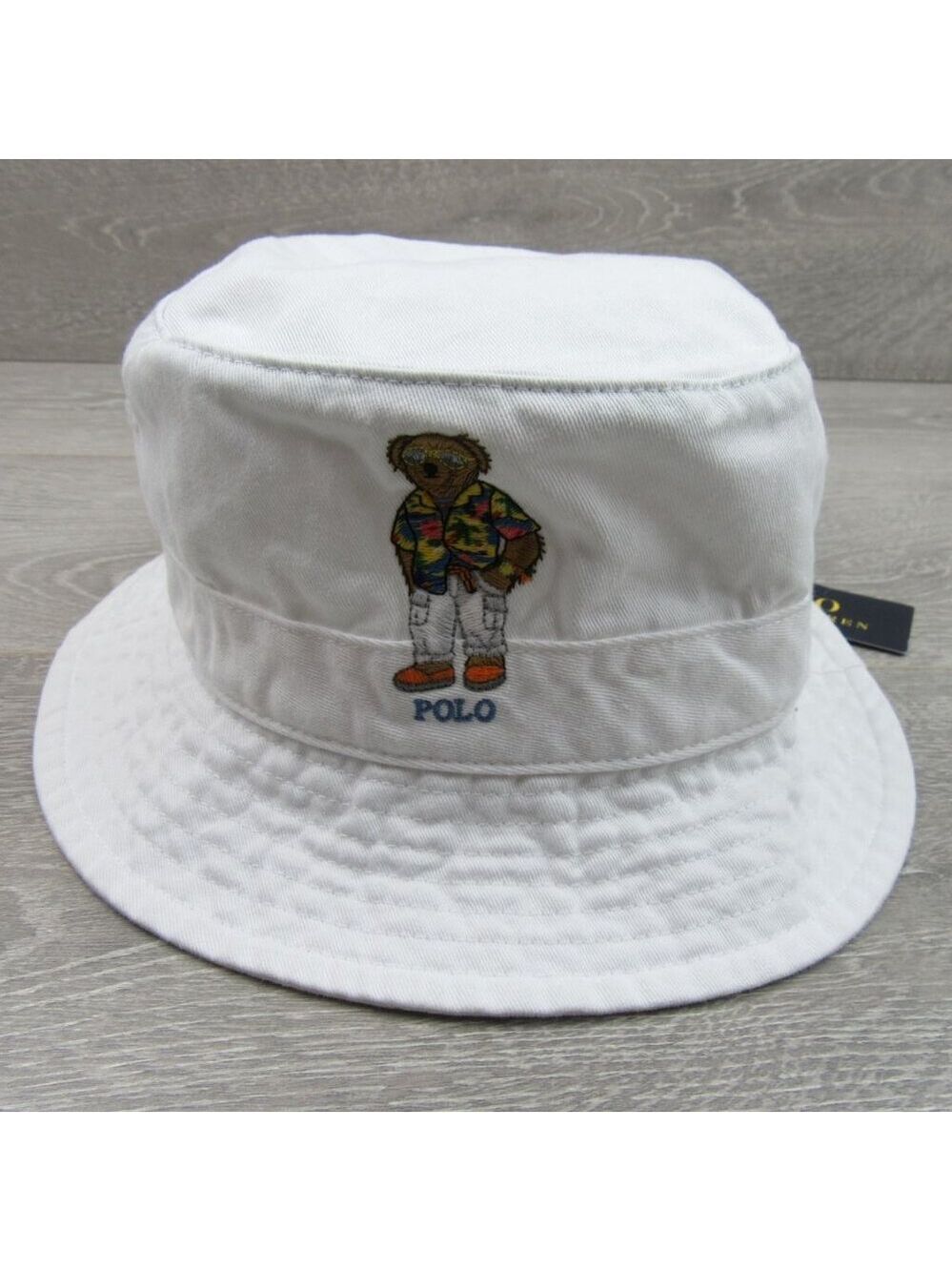 Polo Ralph Lauren Embroidered Bear Bucket Hat Adult Size S/M White NEW - Picture 2 of 11